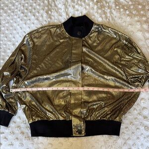 Vintage 90s Gold and Black Bomber Jacket with Reflective Finish